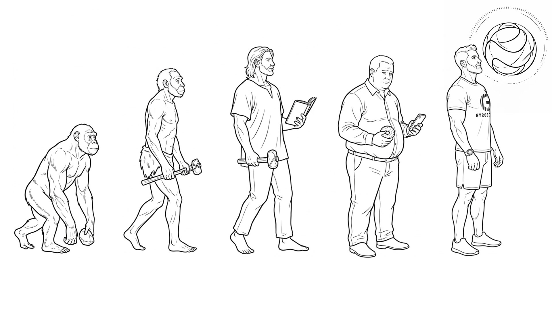 Illustration of human evolution ending with a healthier future Gyroscope user