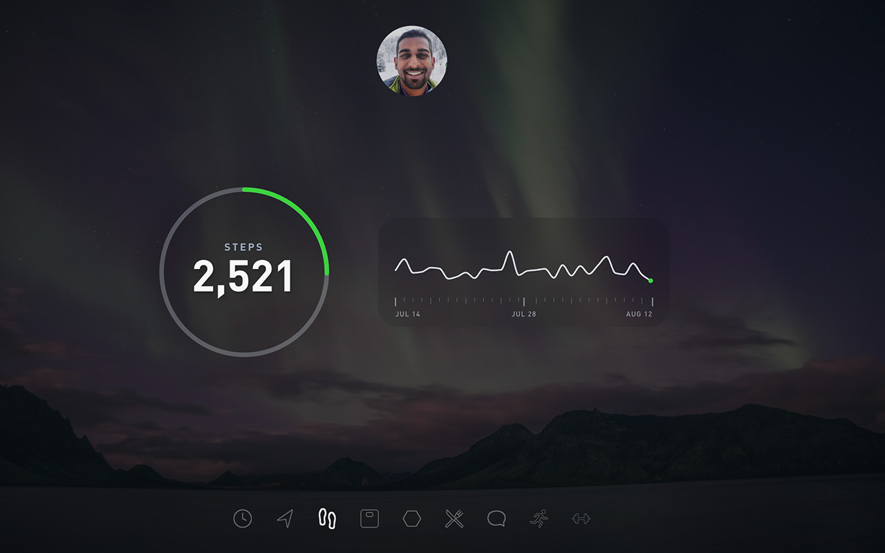 Gyroscope New Tab showing daily steps and the recent trend