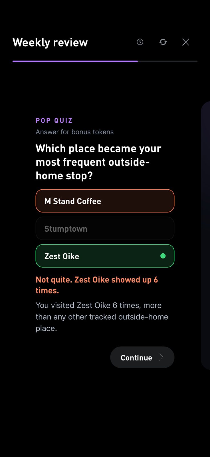 Weekly Review pop quiz: which place became your most frequent outside-home stop?