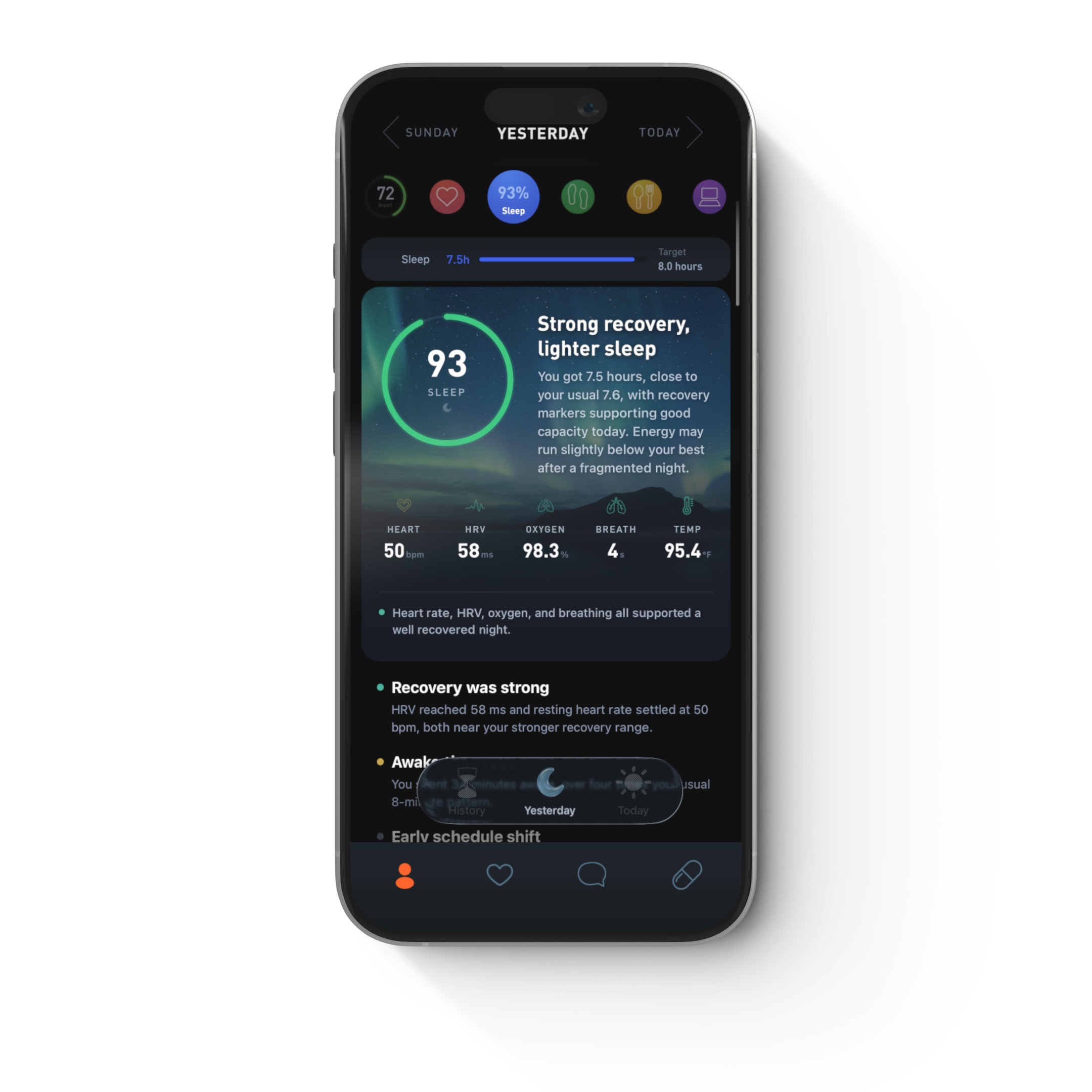 The new Sleep report with a score, nightly signals and a plain-language explanation