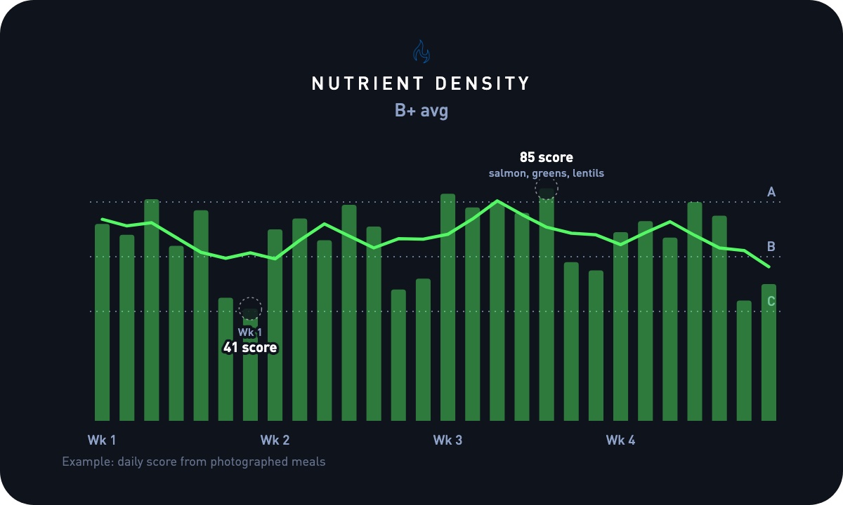 Four weeks of daily nutrient density scores with A, B, and C bands